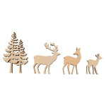 Décoration en bois Arbre et Cerf 4 pcs